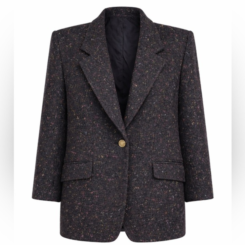 Shari Roberts Black Speckled Wool Blazer Vintage Structured Power Jacket Large